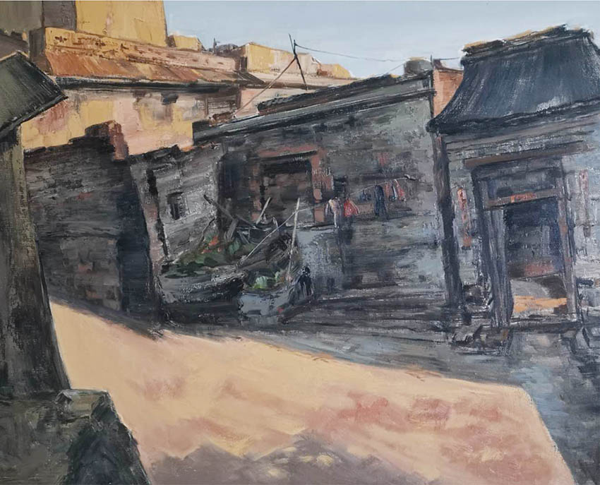 智超作品9《门前宅影》80x100cm   油画 2019年 在山西盂县牵牛村写生记